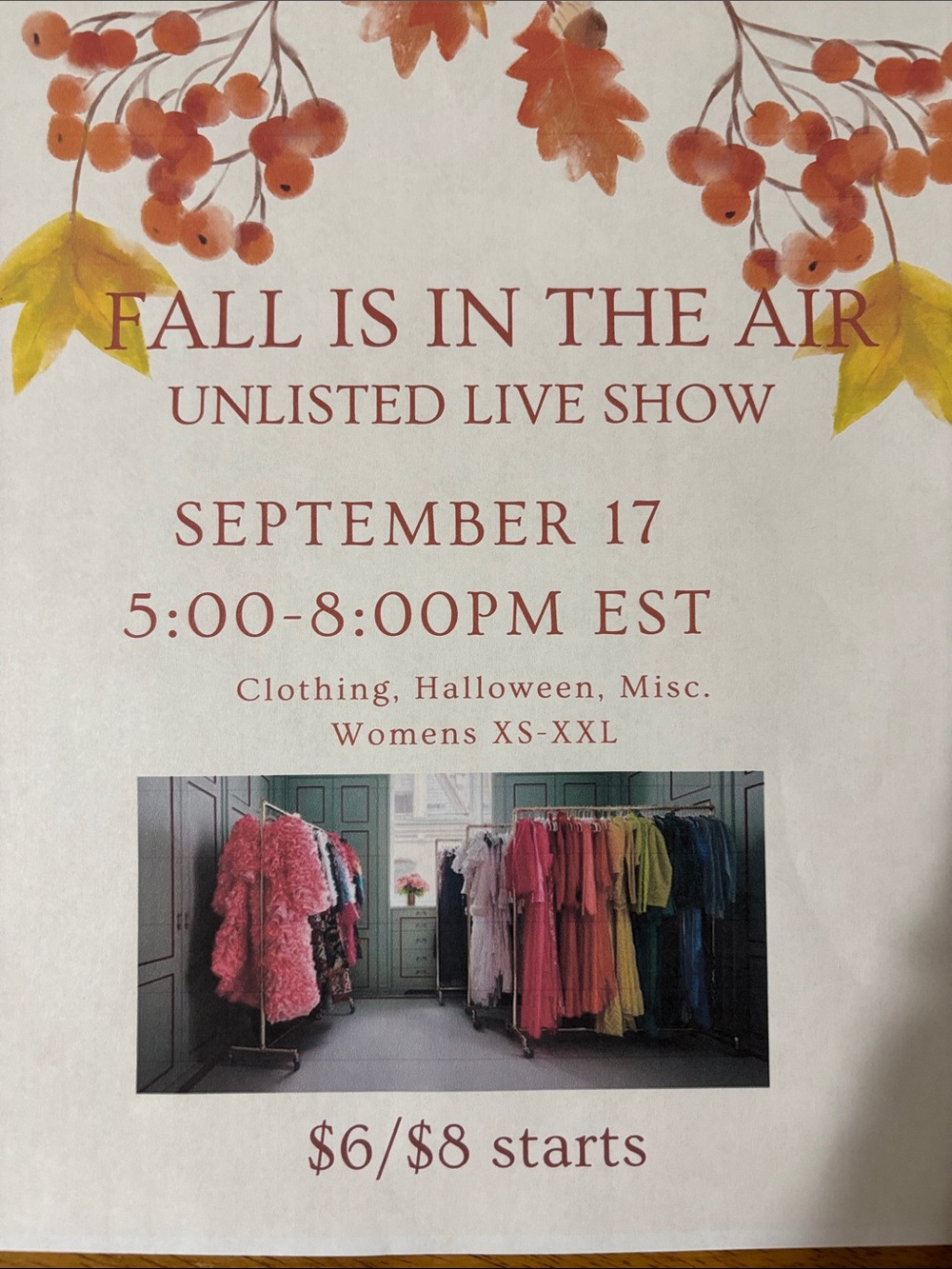 Unlisted Fall Is In The Air, Thursday, Sept. 17th, 5 pm EST.